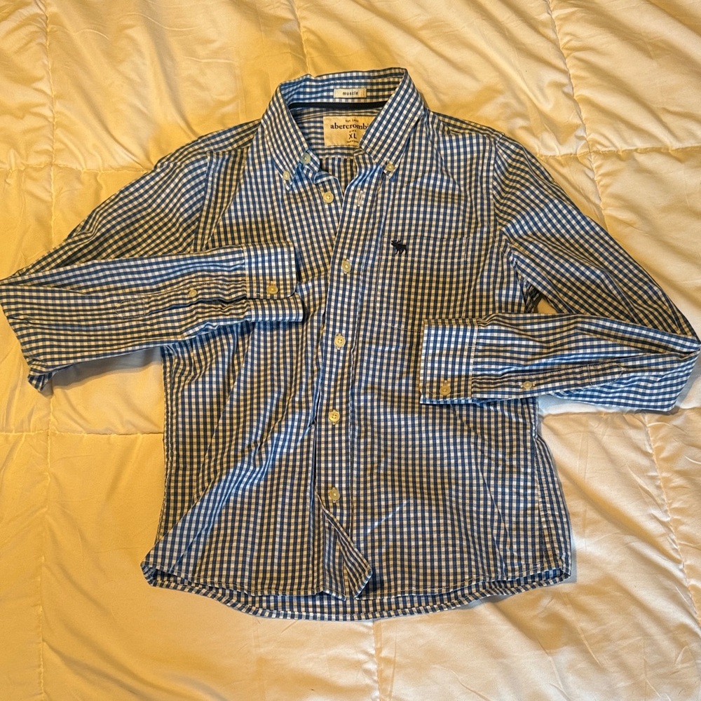Abercrombie & Fitch Blue and White Gingham Button-Down Shirt